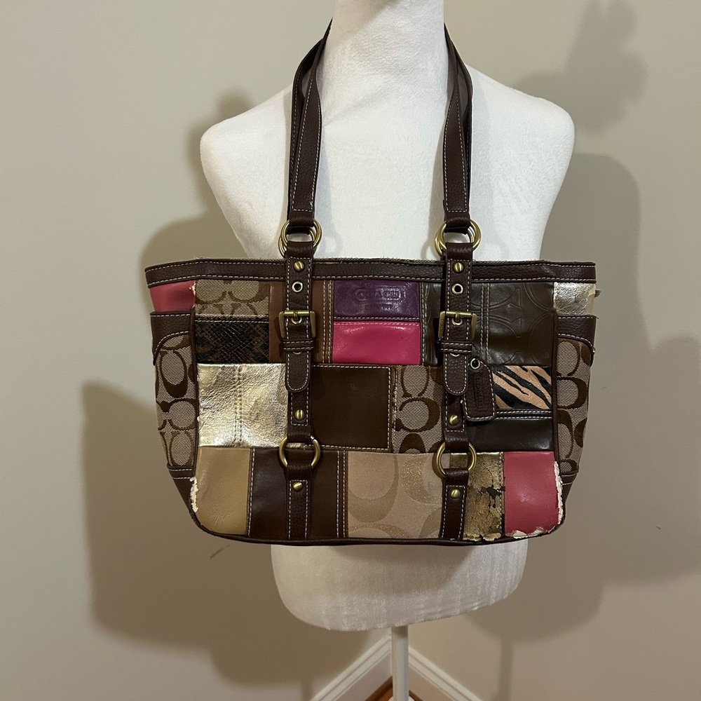 Coach copy Y2K Patchwork Tote Bag - Brown, Pink, Gold - Picture 2 of 10